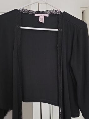 Victoria's Secret Black Lace-Trim Open Front Robe